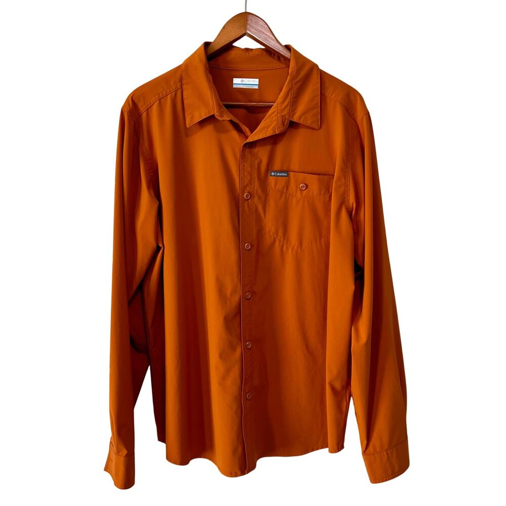 Columbia Men’s L Burnt Orange Stretch Button Down Shirt Long Sleeve Performance